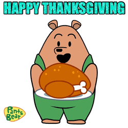 Turkey Day Pants Bear Holding Roasted Bird GIF