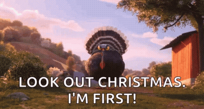 Turkey In Field Saying Look Out Christmas I'm First GIF