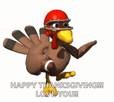 Turkey In Football Helmet Holding Football Saying Happy Thanksgiving Love You GIF
