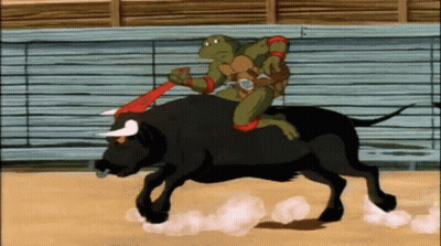 Turtle Riding Bull With Sword GIF