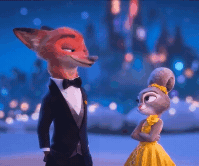Tuxedo Man And Yellow Dress Woman Staring GIF