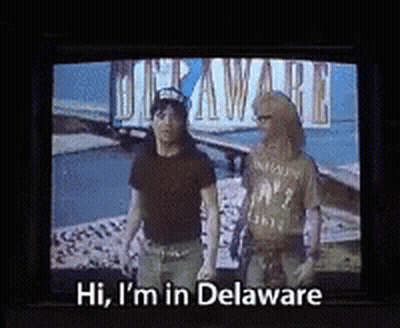 TV Screen Saying Hi I'm In Delaware With Two People GIF