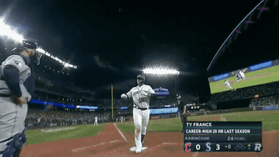 TV Screen Showing Baseball Game Between Ty France And Mariners GIF
