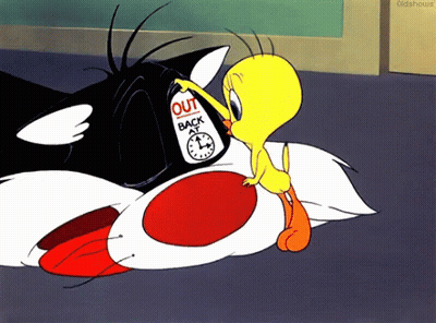 Tweety And Sylvester Sign Saying Out Back GIF