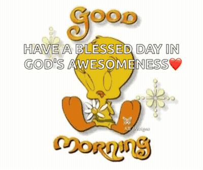Tweety Bird Holding Flower Saying Good Morning GIF