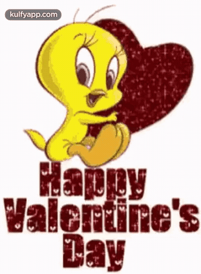 Tweety Bird Holding Heart Saying Happy Valentine's Day GIF