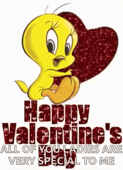 Tweety Bird Is Holding A Red Heart And Says `` Happy Valentine 'S All Of You Ladies Are Very Special To Me '' GIF