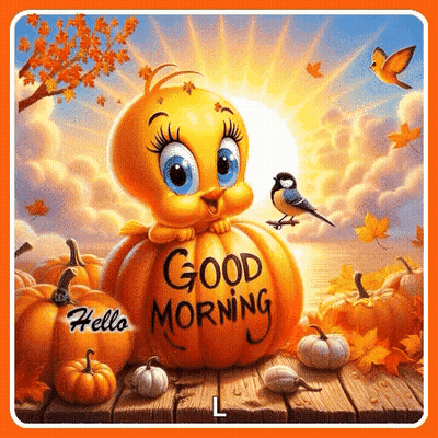 Tweety Bird Sitting In Pumpkin Saying Good Morning GIF
