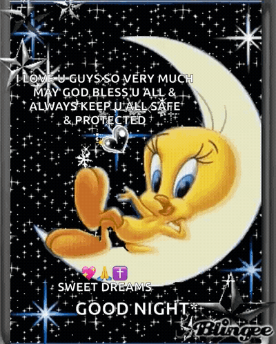 Tweety Bird Sitting On Crescent Moon Wishing Good Night GIF