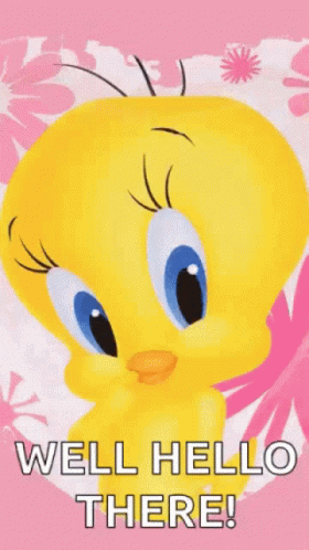 Tweety Says Well Hello There In A Pink Background GIF