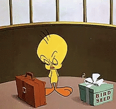 Tweety With Briefcase And Bird Seed Box GIF