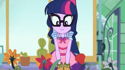Twilight Sparkle Equestria Girls Kneeling Before Flowers GIF
