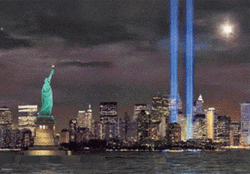 Twin Towers Falling Heartwarming Laser Lights GIF