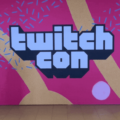 Twitch Con Sign On Pink And Gold Background GIF