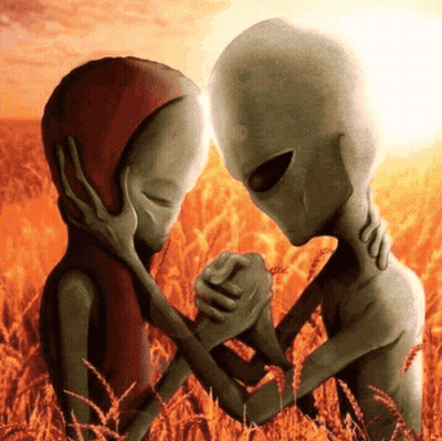 Two Aliens Holding Hands GIF