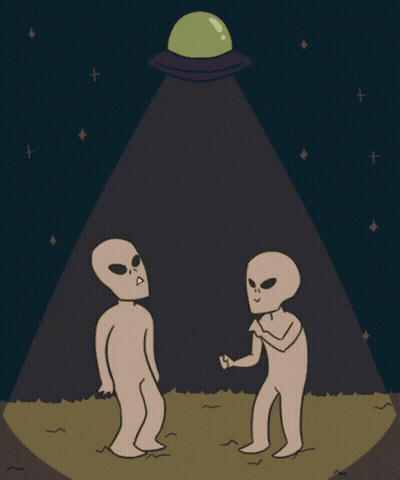 Two Aliens In Front Of Green Object GIF