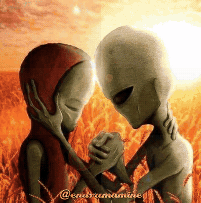 Two Aliens Standing In Field With @Endramumine GIF