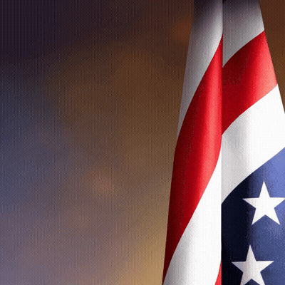 Two American Flags Are Displayed In Front Of A Dark Background GIF