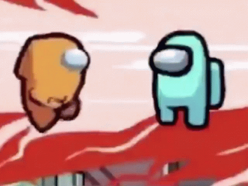 Two Among Us Characters , One Orange And One Blue , Are Standing Next To Each Other . GIF