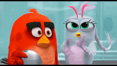 Two Angry Birds Are Standing Next To Each Other In A Room GIF