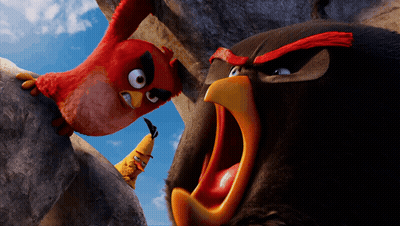 Two Angry Birds Are Standing Next To Each Other With Their Beaks Open GIF