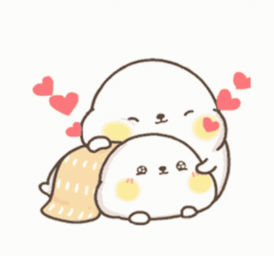 Two Animals Hugging With Hearts GIF