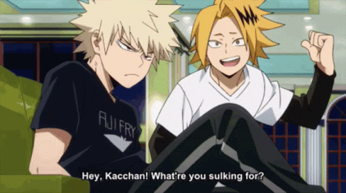Two Anime Characters Are Sitting Next To Each Other And One Has A Shirt That Says Fuji Fry GIF