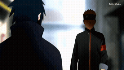 Two Anime Characters Are Standing Next To Each Other And Looking At Each Other GIF
