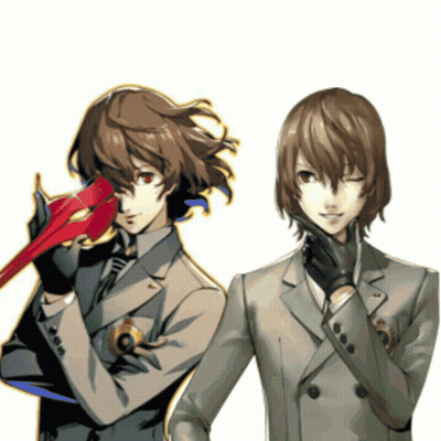 Two Anime Characters Are Standing Next To Each Other And One Has A Red Object In His Hand GIF