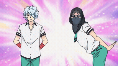 Two Anime Characters Are Standing Next To Each Other And One Is Wearing A Mask GIF