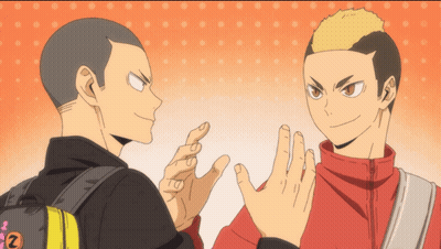 Two Anime Characters Are Standing Next To Each Other And One Of Them Has A Backpack With The Letter N On It GIF