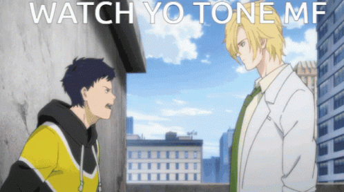 Two Anime Characters Are Standing Next To Each Other And The Words Watch Yo Tone Mf Are Above Them GIF