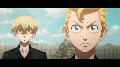 Two Anime Characters Are Standing Next To Each Other GIF