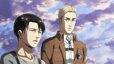 Two Anime Characters Are Standing Next To Each Other With A Blue Sky In The Background GIF