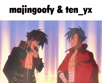 Two Anime Characters Are Standing Next To Each Other With Majingoofy & Ten_yx Written Above Them GIF
