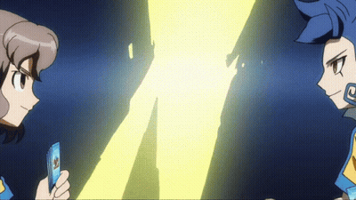 Two Anime Characters Are Standing Next To Each Other With One Holding A Card That Says ' Sd ' On It GIF