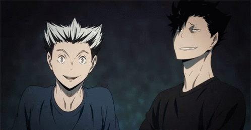 Two Anime Characters Are Standing Next To Each Other With One Making A Funny Face GIF