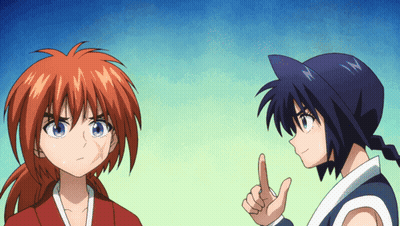 Two Anime Characters Are Standing Next To Each Other With One Pointing GIF