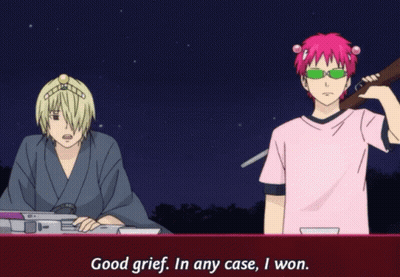 Two Anime Characters Are Standing Next To Each Other With One Saying Good Grief In Any Case I Won GIF