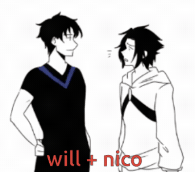 Two Anime Characters Are Standing Next To Each Other With The Words Will + Nico Written On The Bottom GIF