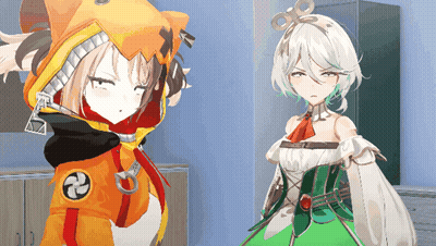Two Anime Characters Are Standing Next To Each Other GIF