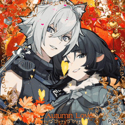 Two Anime Characters Autumn Love GIF