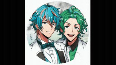 Two Anime Characters Blue And Green Hair GIF