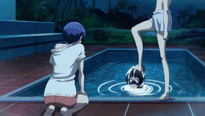 Two Anime Characters By Pool At Night GIF