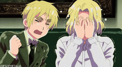 Two Anime Characters Covering Their Faces With Their Hands And One Is Screaming GIF