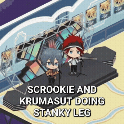 Two Anime Characters Doing Stanky Leg On Stage With Scrookie And Krumasut GIF