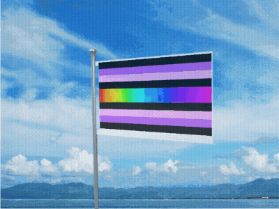 Two Anime Characters Flying In Wind On Flag GIF