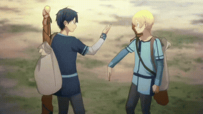 Two Anime Characters Giving High Fives GIF