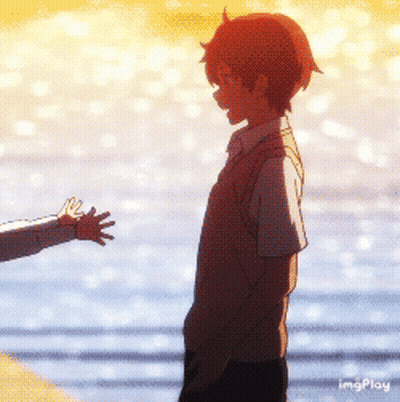 Two Anime Characters Hand Reaching Out GIF