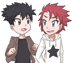 Two Anime Characters Holding Hands With One Wearing A White Hoodie With A Black Star Sticker